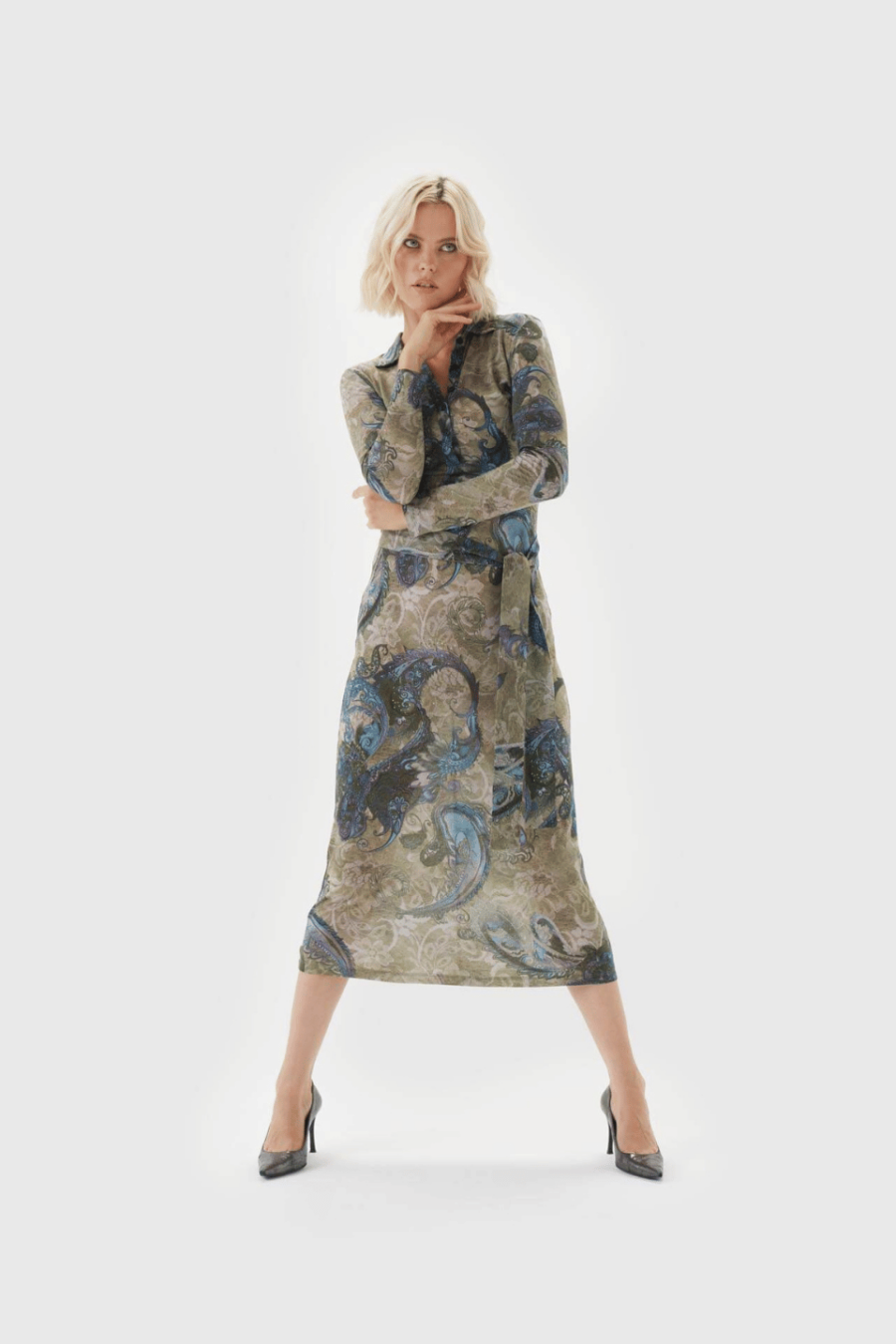 Damen Polo Kleid mit grau Muster Print Model