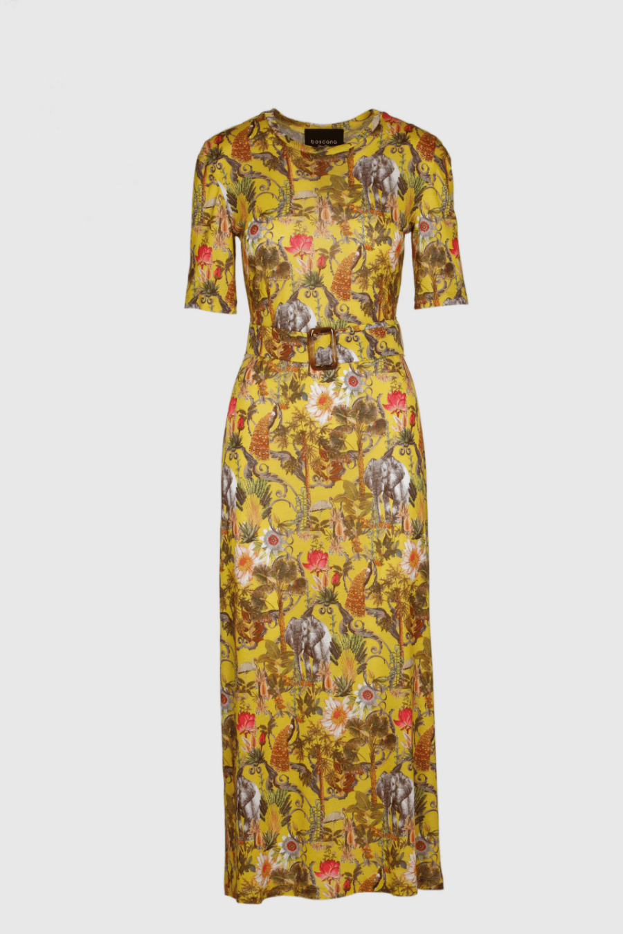 Damen Maxikleid gelb mit floralem Print