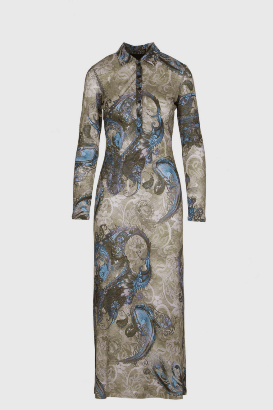 Elegantes Polokleid in Grau mit Paisley-Print