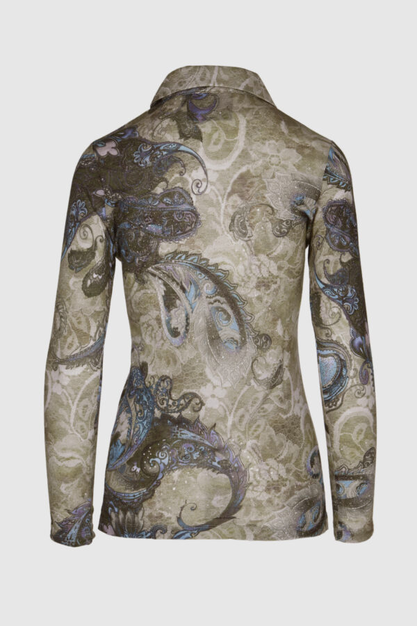 Poloshirt Damen Paisley Print Grau