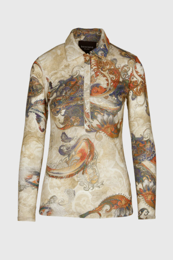 Poloshirt in creme mit Paisley Print