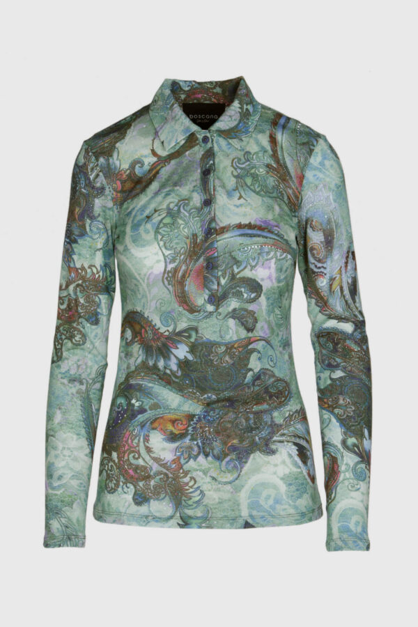 Poloshirt in grün mit Paisley Print