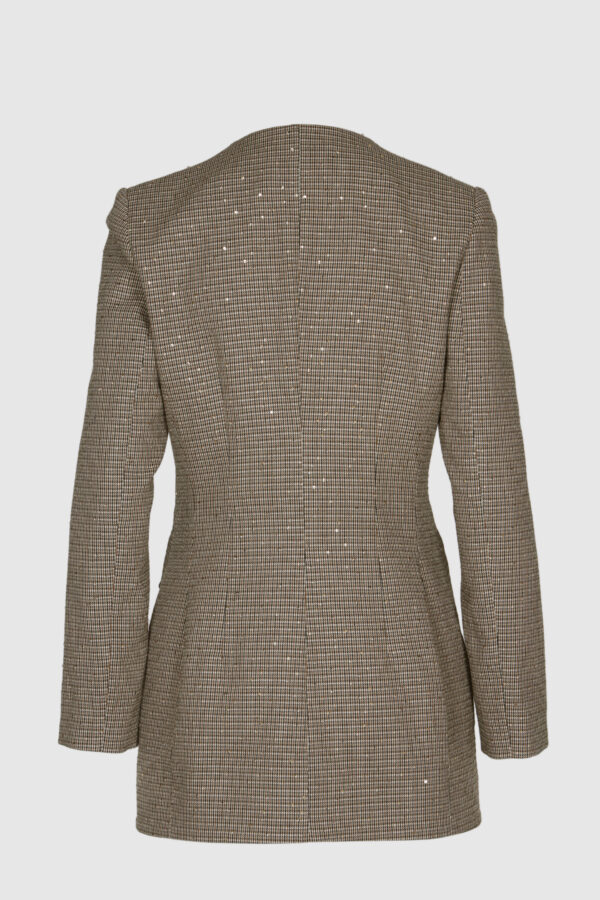 Blazer in braun kariert mit goldenen Pailletten Damen