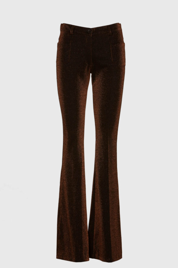 Braune Lurex-Schlaghose für Damen – Vorderansicht