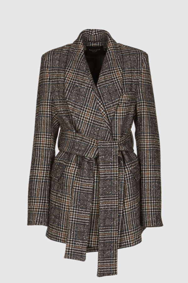 Wolljacke kariert in braun-grau-Nuancen