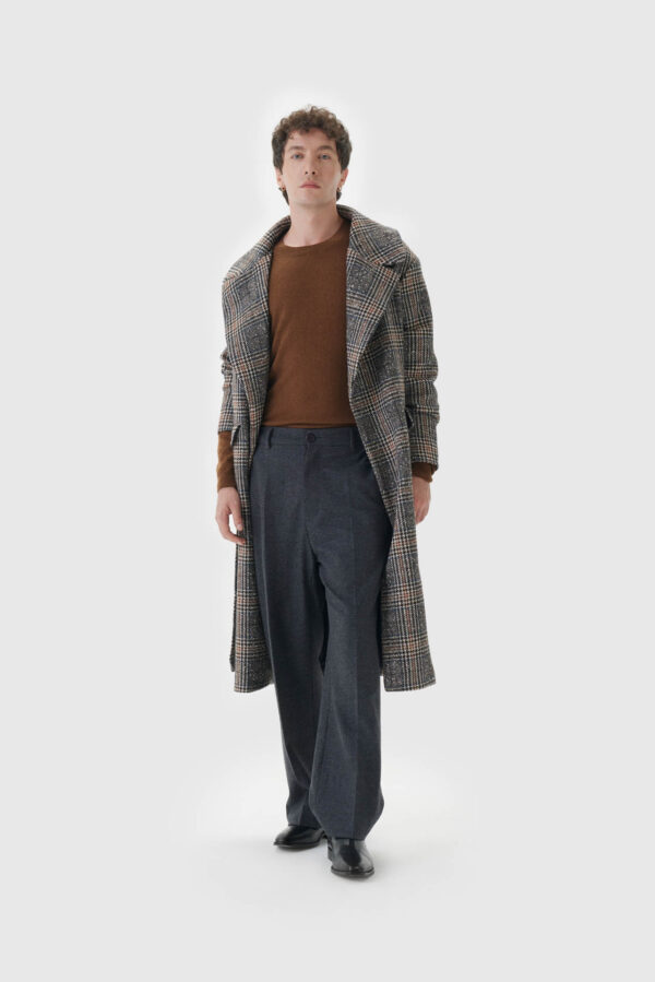 Wollmantel kariert in braun-grau-Nuancen Unisex Women Herren