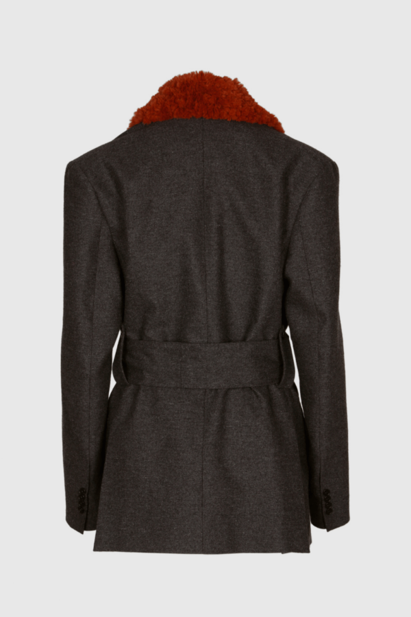 Wolljacke in anthrazit mit Webpelz in braun UNISEX