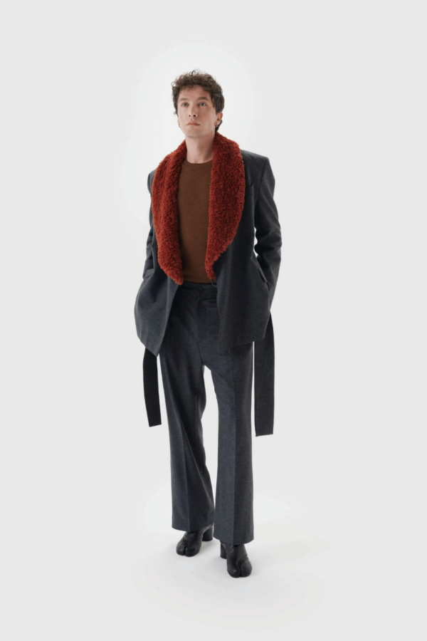 Wolljacke in anthrazit mit Webpelz in braun Herren