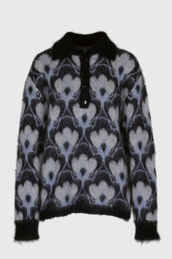 Strickjacke aus Mohair in blau und grau