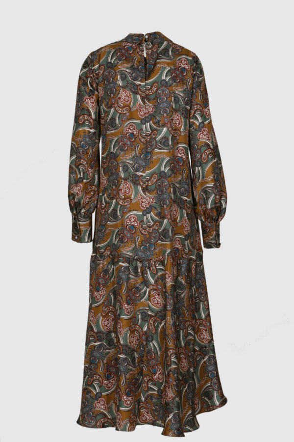 Maxikleid aus Seide im Print grün, creme, weinrot