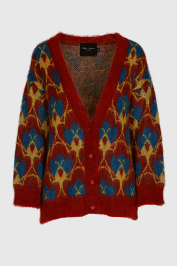 Unisex-Strickjacke aus luxuriösem Mohair Rot