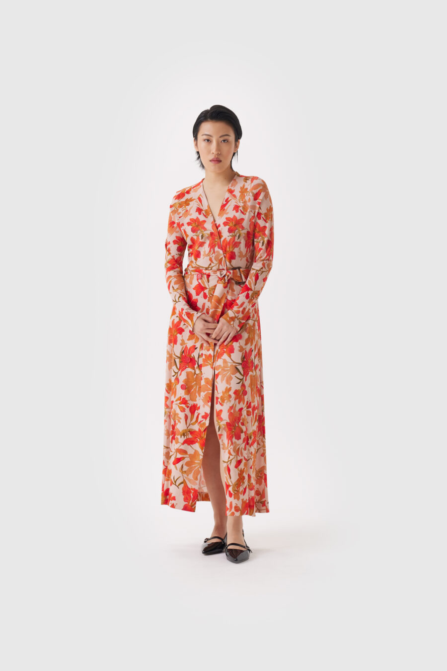 Kleid in Rot und Rosa aus Seide