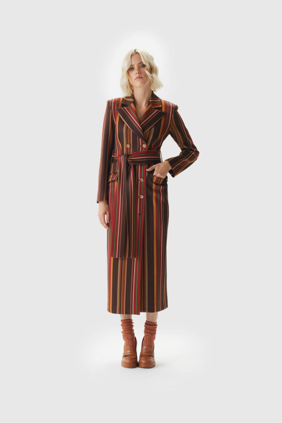 Mantelkleid im gestreiften Design