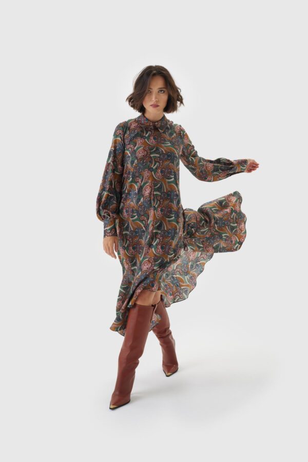 Maxikleid aus Seide im Print grün, creme, weinrot
