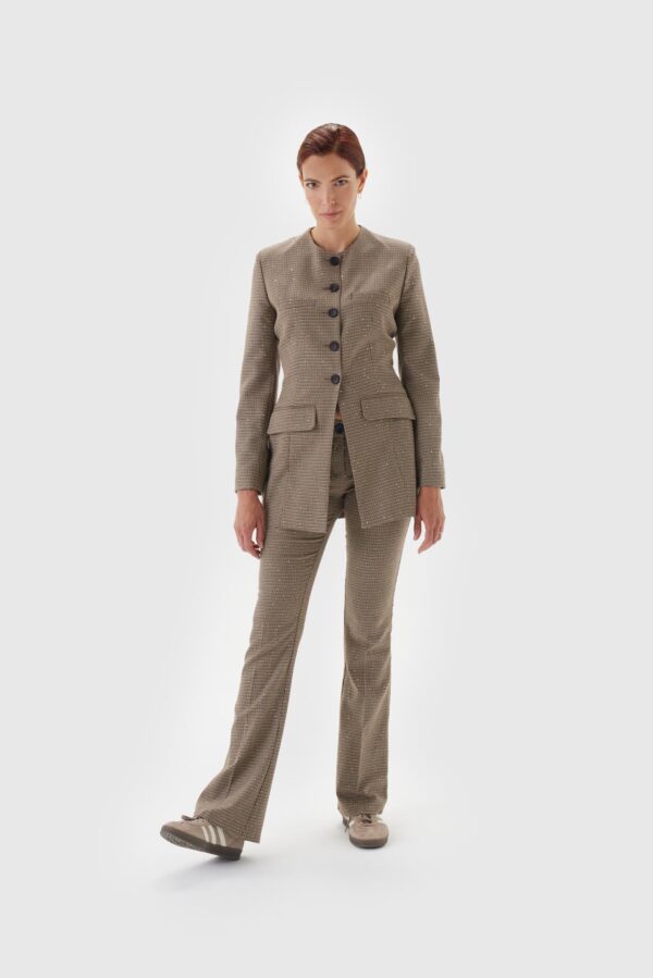 Blazer in braun kariert mit goldenen Pailletten