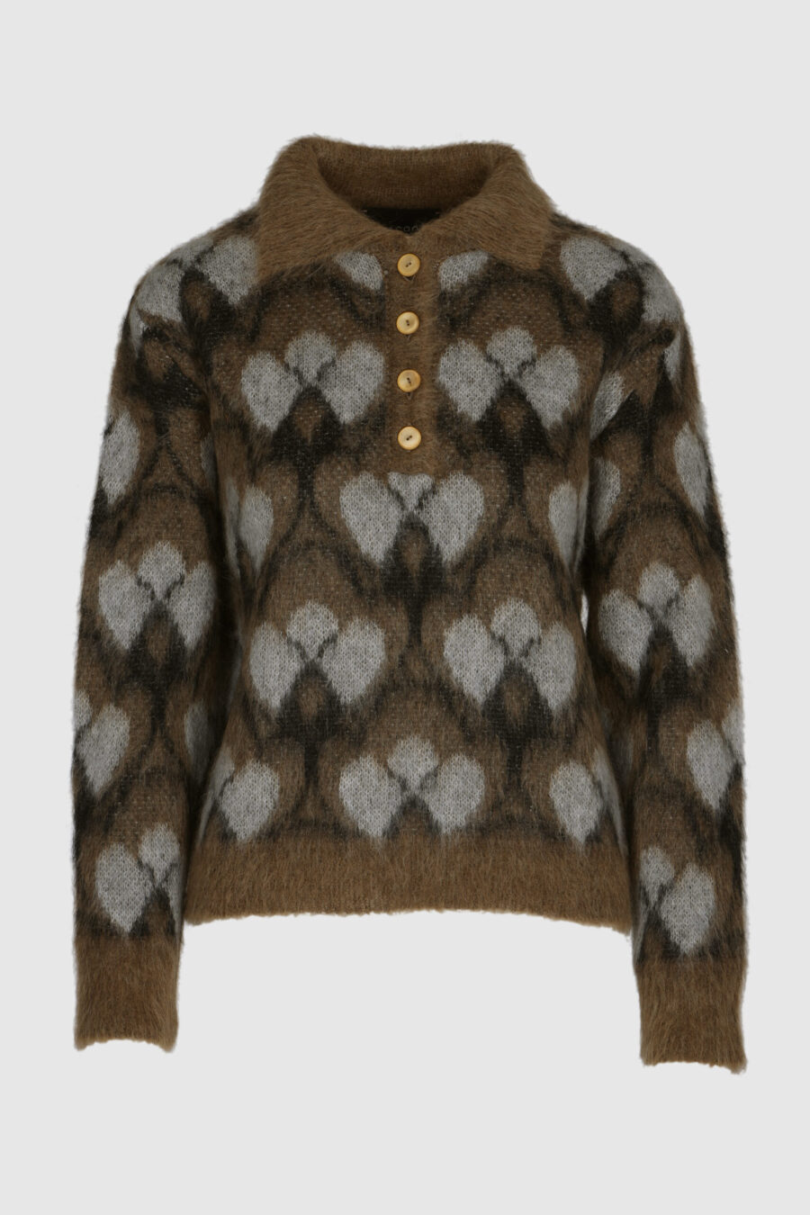 Luxuriöser Herrenpullover aus Mohair in Braun- und Grautönen