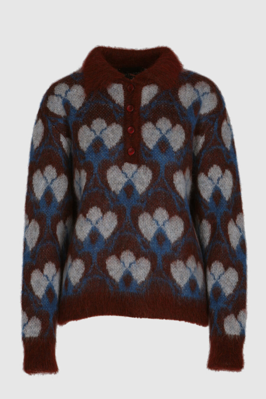 Luxuriöser Herrenpullover aus Mohair in Rot-Blau-Kombination