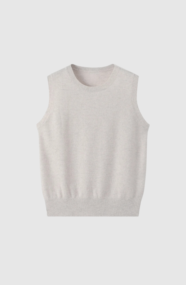 Kaschmir Pullunder Damen Creme Weiß Vorderseite