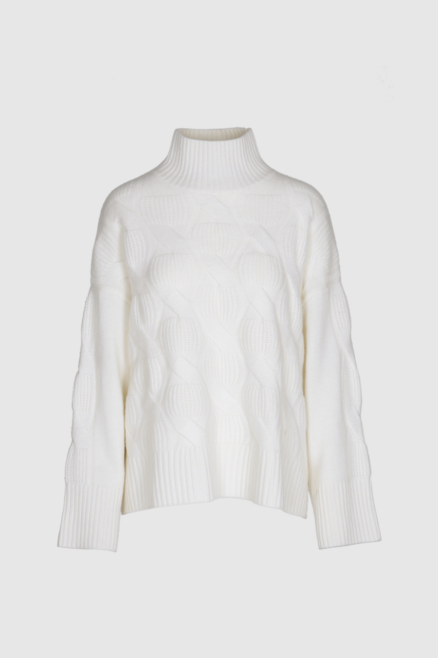 Oversized Kaschmir Pullover weiß mit Zopfmuster – Vorderansicht
