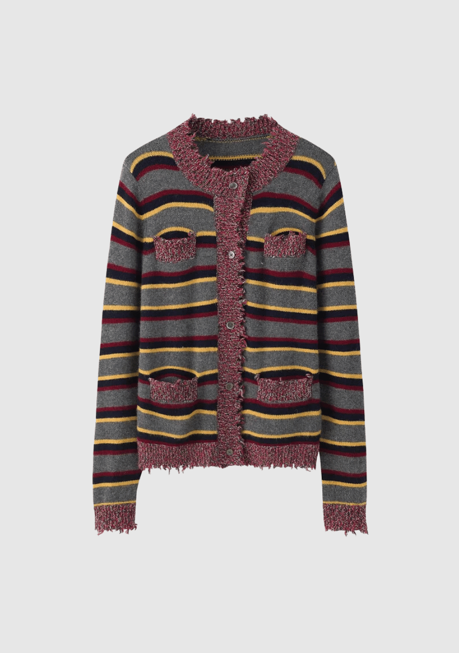 Kaschmir-Strickjacke Grau gestreift – Super Soft und Stilvoll