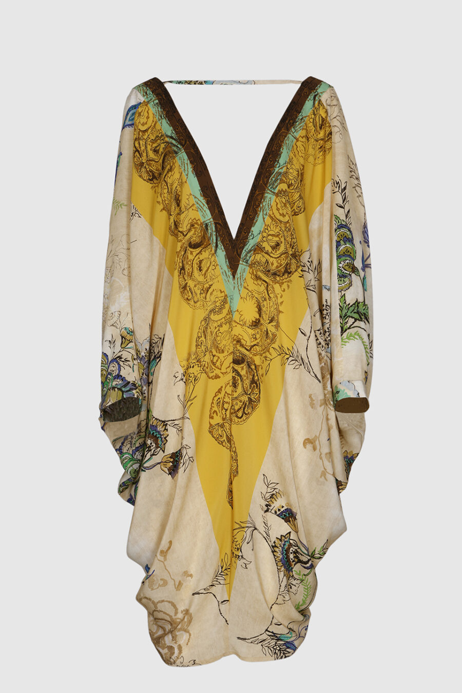 Gelbe Tunika aus Baumwolle mit floralem Print – Vorderansicht