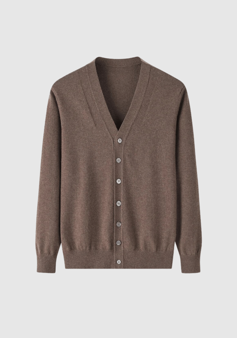 Braune Kaschmir Strickjacke V Ausschnitt Herren