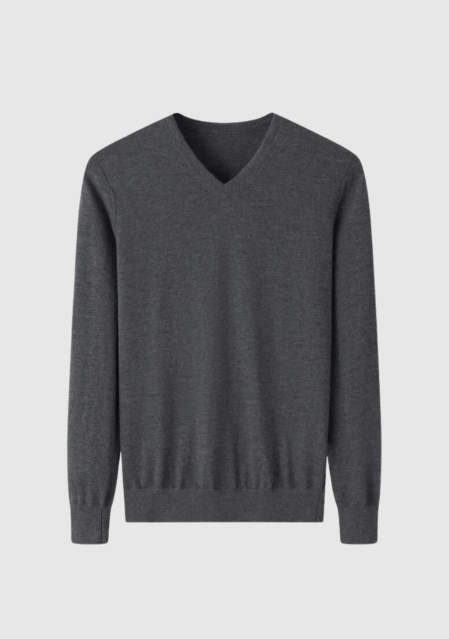 Kaschmir Pullover Herren Leicht in grau V Ausschnitt
