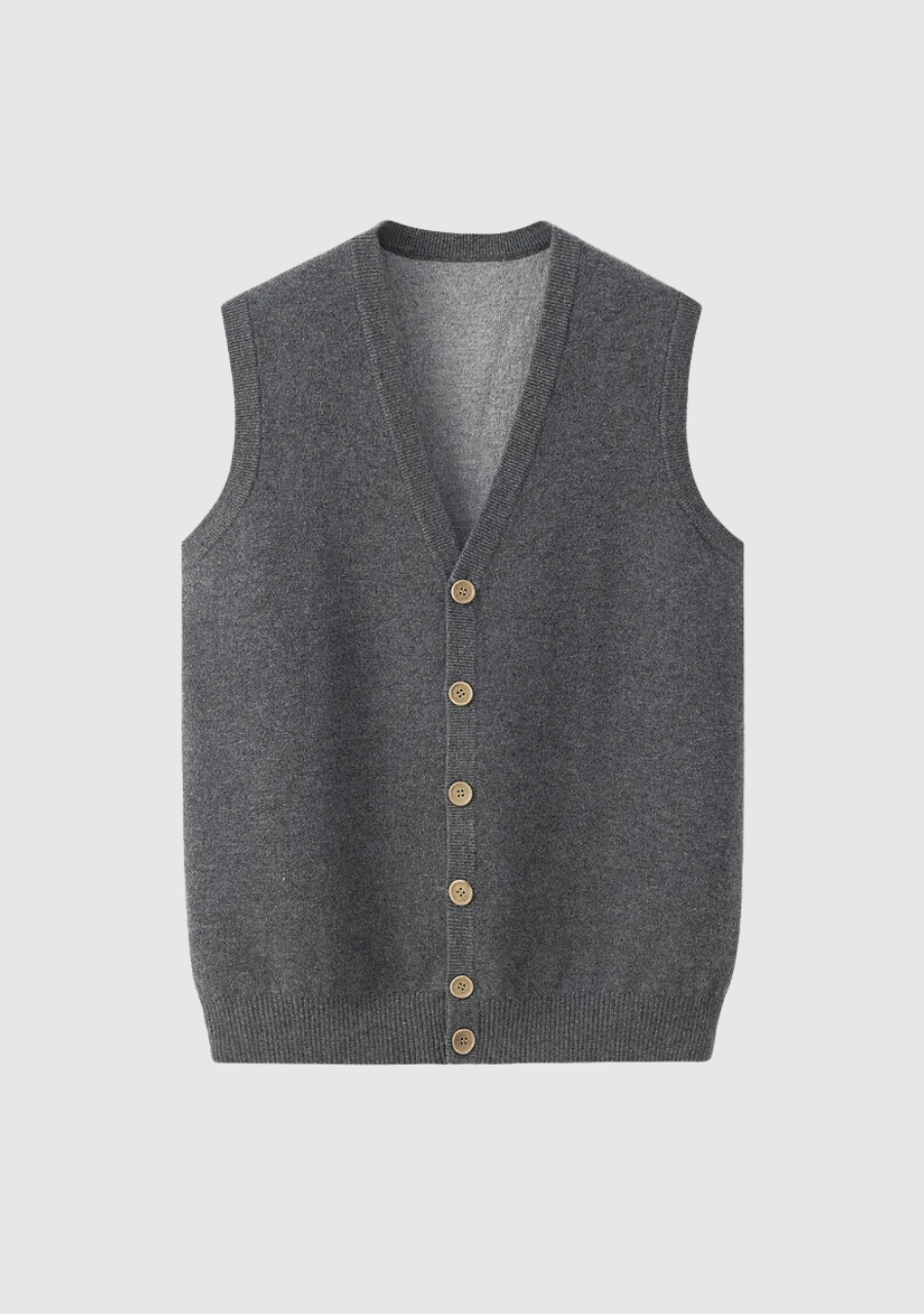 Kaschmir Weste grau Herren Strickjacke V Ausschnitt Men