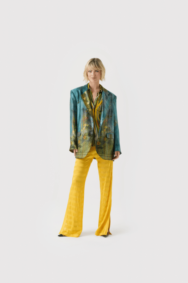 Oversize Blazer in bedruckter Seide in Petrol – Bild 2