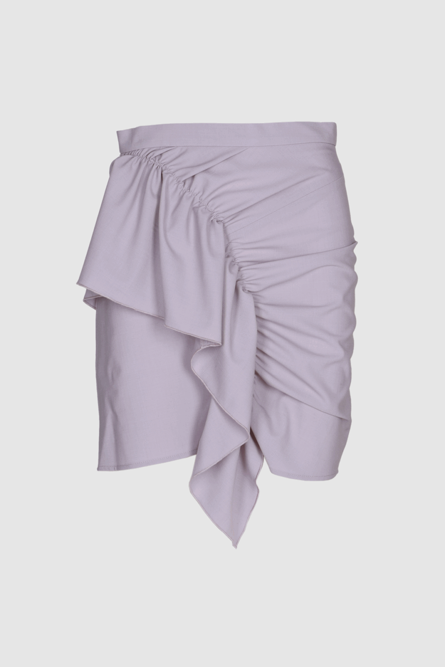 Minirock aus Schurwolle mit Volant in Lila