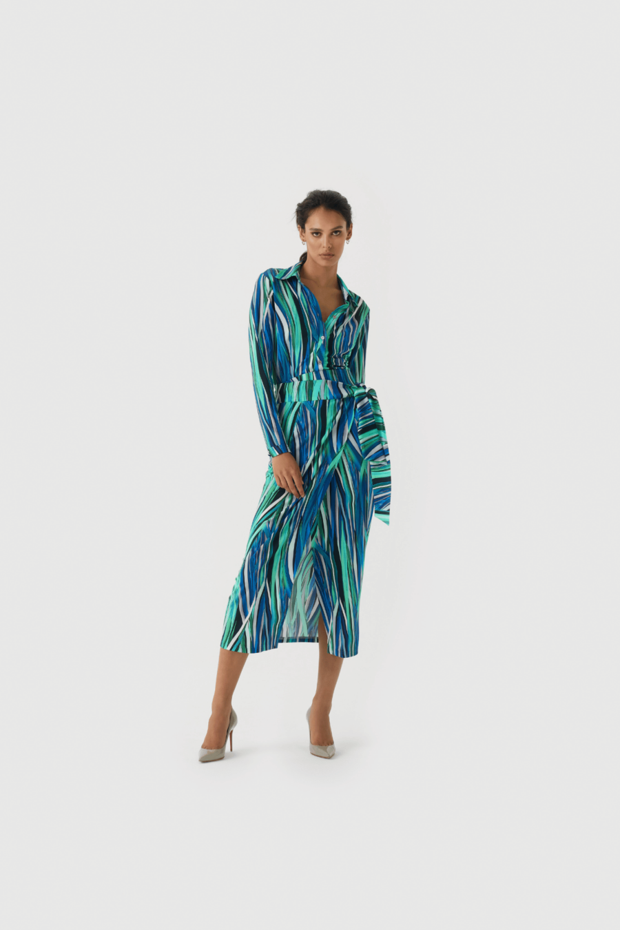 Bluse, türkis, blau, grün, weiß, Damenbluse, Print , anliegend