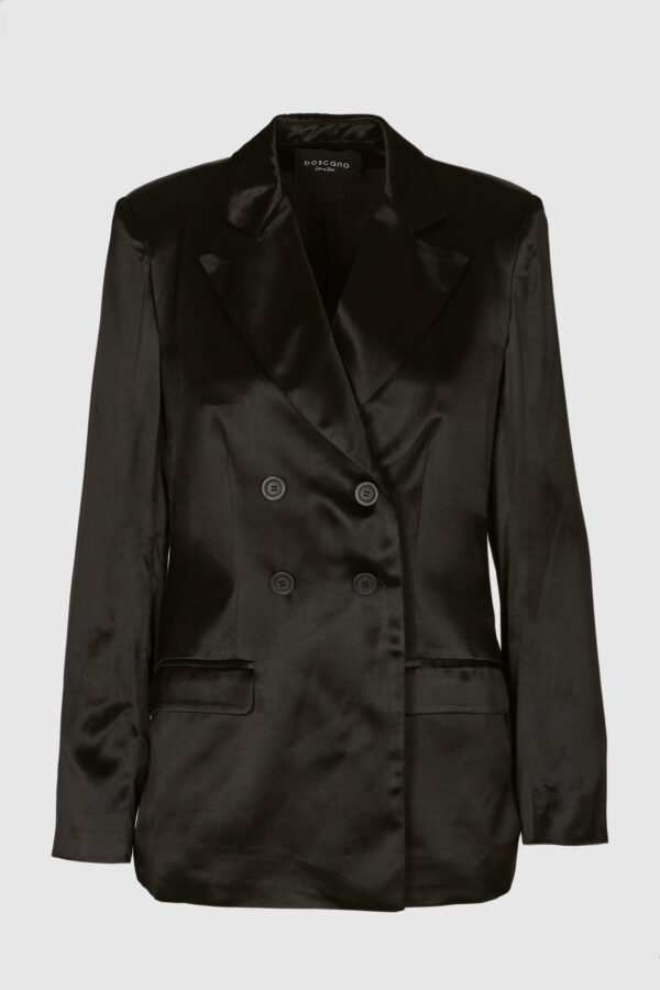 Blazer, Jacke, Seide, Schwarz, Doppelknopf, Taschen