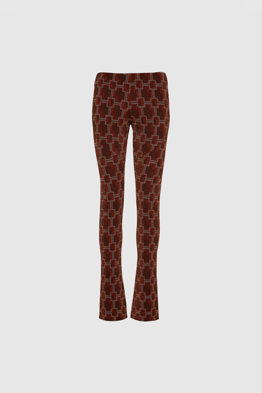 Jacquard-Hose mit grafischem Muster in Rot und Silber