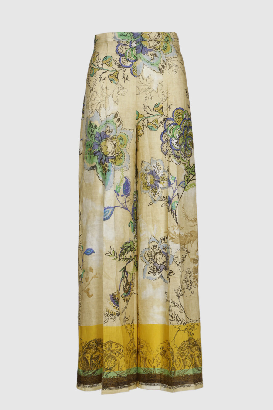 weite Hose, gelb, print, florales muster, Leinen, Leinenhose