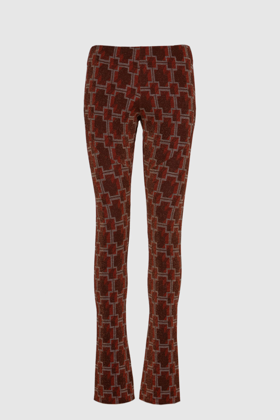 schmale Hose, rote Hose mit Muster, elastische Hose