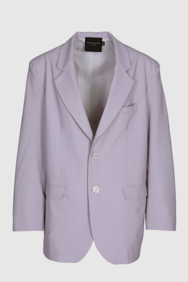 Blazer, Oversized Blazer, Schurwolle, bedruckte Seide, blau,grau, lila, lavendel,