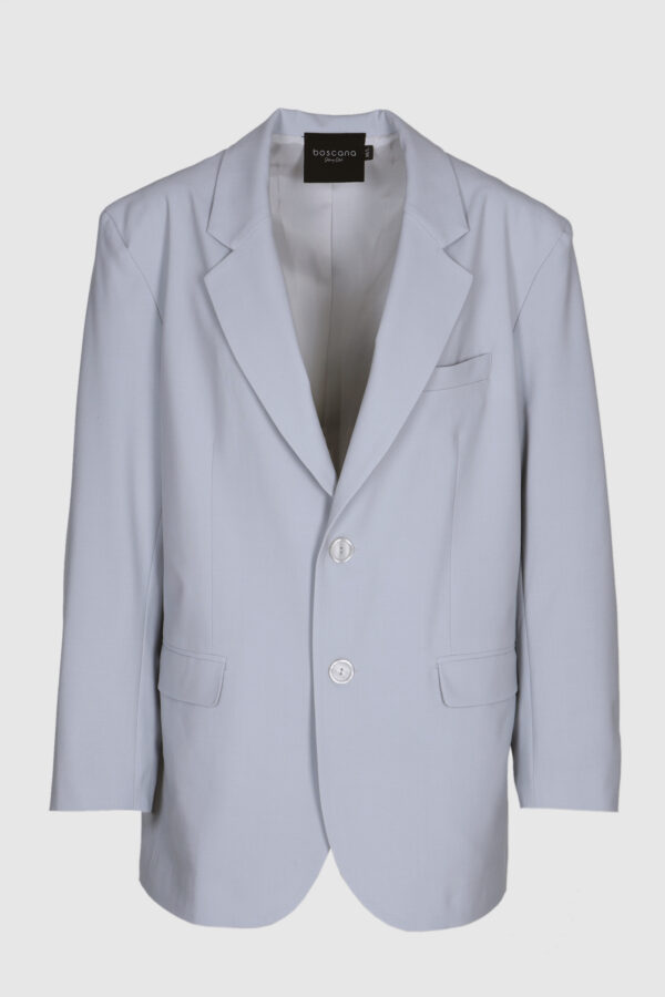 Blazer, Oversized Blazer, Schurwolle, bedruckte Seide, blau, grau, lila, lavendel