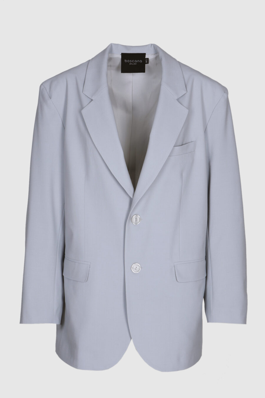 Blazer, Oversized Blazer, Schurwolle, bedruckte Seide, blau, grau, lila, lavendel