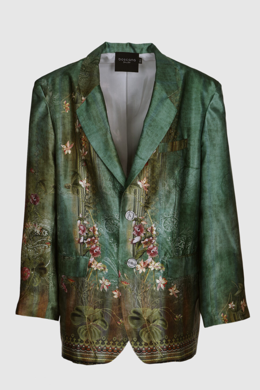Blazer, Oversized Blazer, Seide, bedruckte Seide, petrol, grün, rot, Gold,