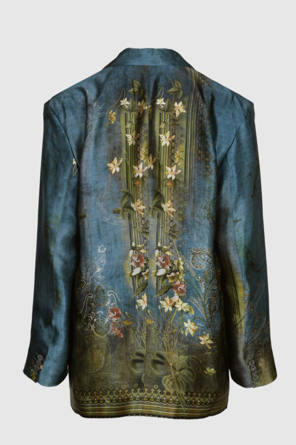 Oversize Blazer in bedruckter Seide in Petrol – Bild 5