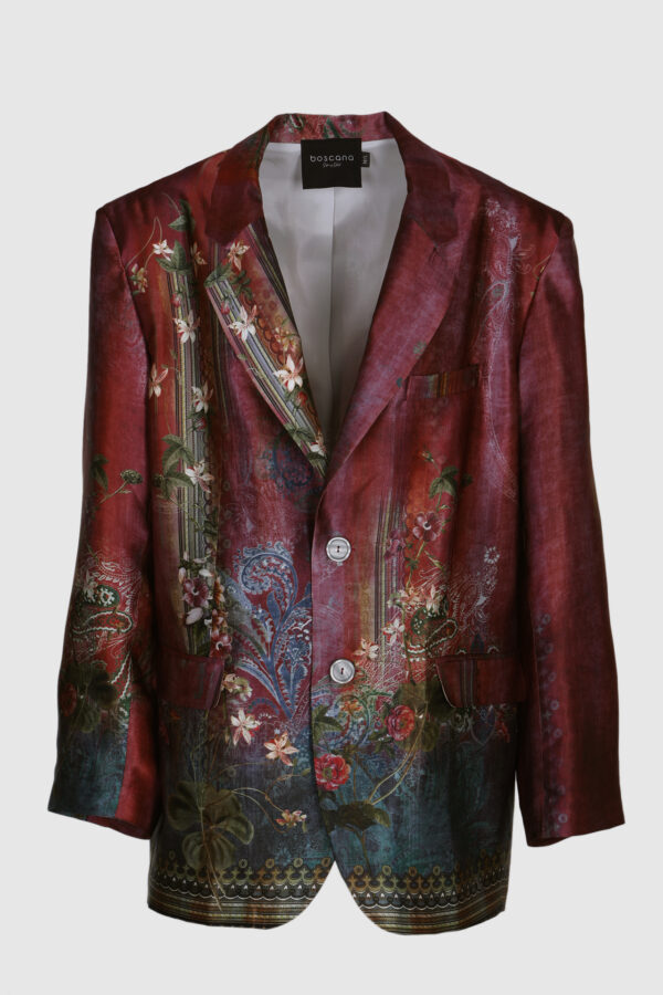 Blazer, Oversized Blazer, Seide, bedruckte Seide, petrol, grün, rot, Gold,
