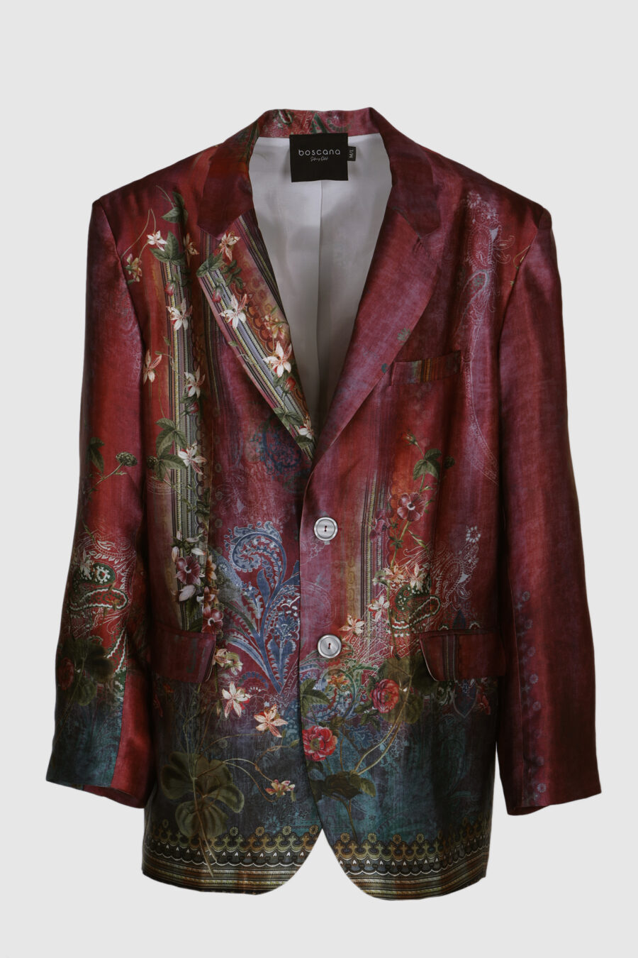 Blazer, Oversized Blazer, Seide, bedruckte Seide, petrol, grün, rot, Gold,