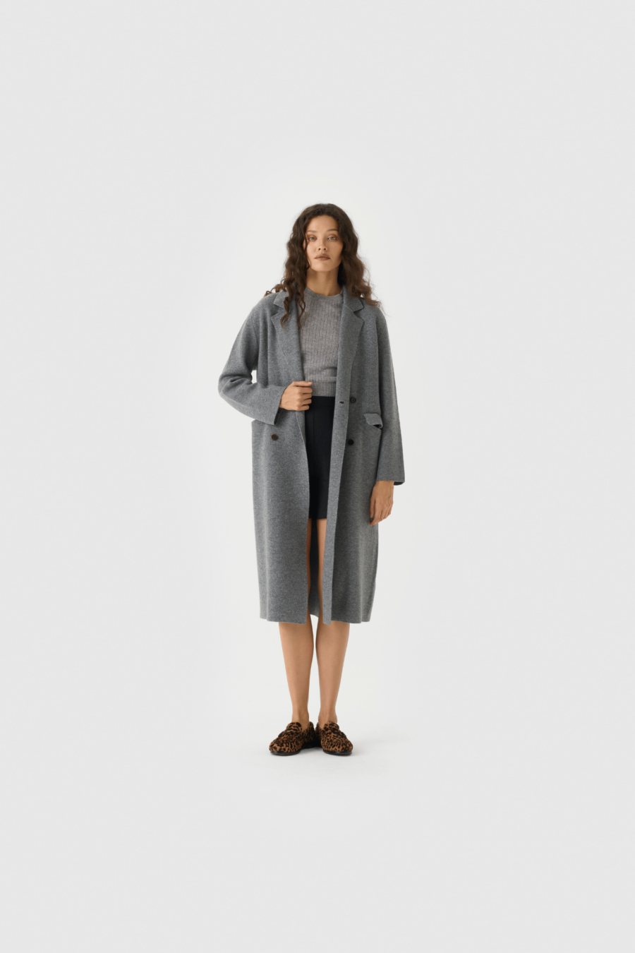 Kaschmir Mantel Damen Grau Modelansicht