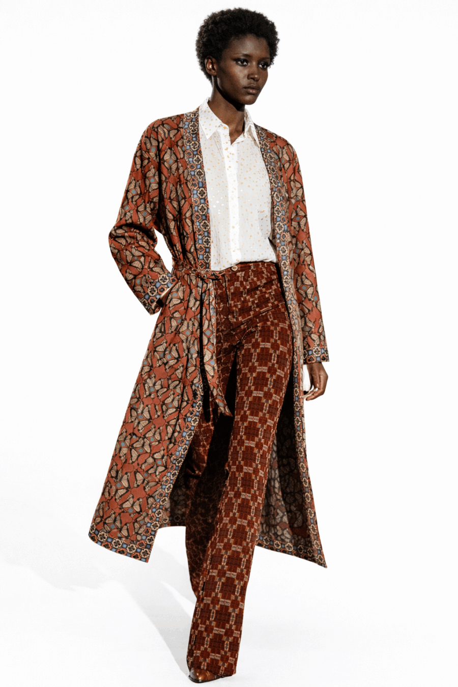 schmale Hose, rote Hose mit Muster, elastische Hose