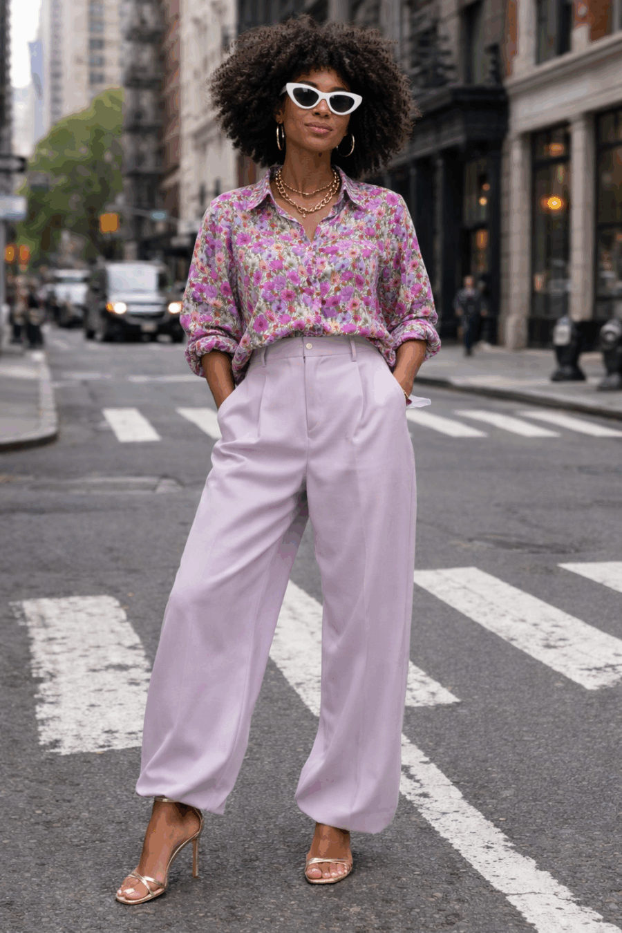 Bluse aus Seide in Pink mit floralem Druck