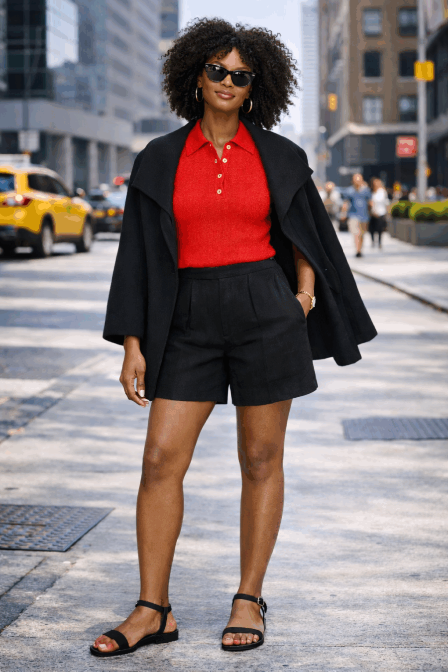 Shorts, kurze Hose, schwarz, anliegend, Leinen