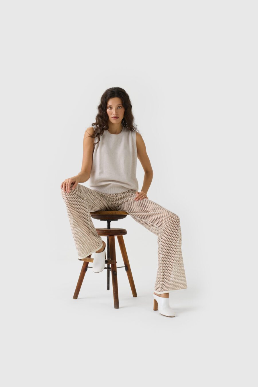 Kaschmir Pullunder Damen Creme Weiß Vorderseite