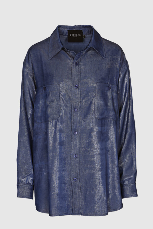 Bluse Oversize Bluse, Blau, Glanzeffekt, Langarmbluse, weite Bluse, Damenbluse