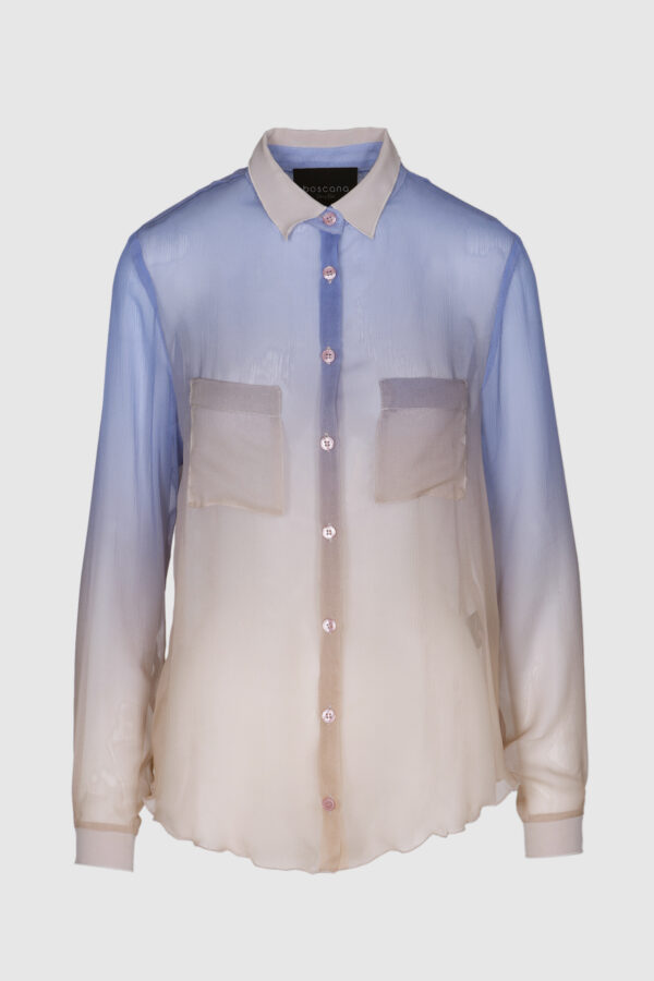 Seidenbluse, Damenbluse, transparent, blau, rosa, schwarz, lila, Farbverlauf