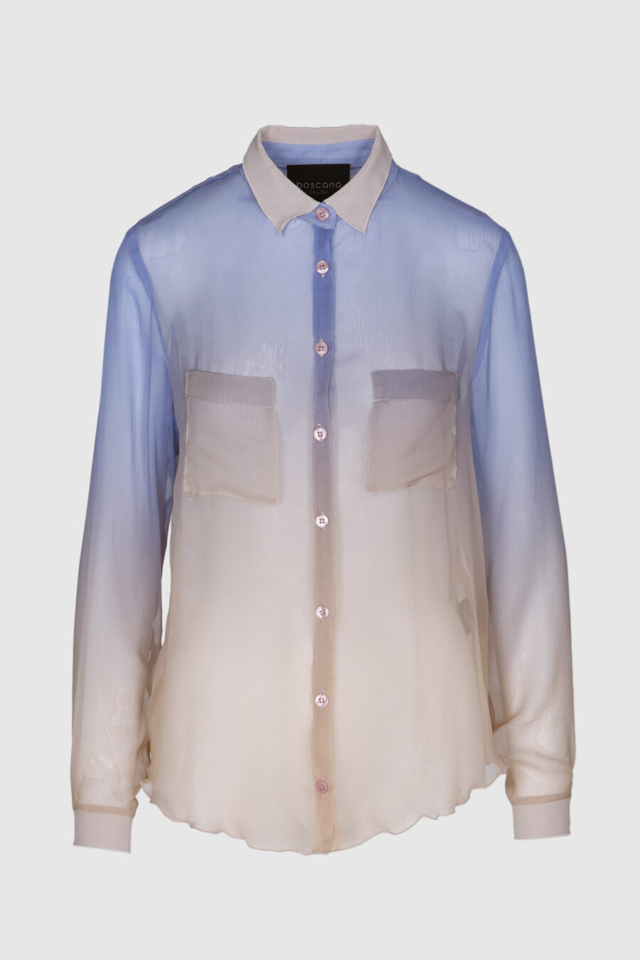Seidenbluse, Damenbluse, transparent, blau, rosa, schwarz, lila, Farbverlauf